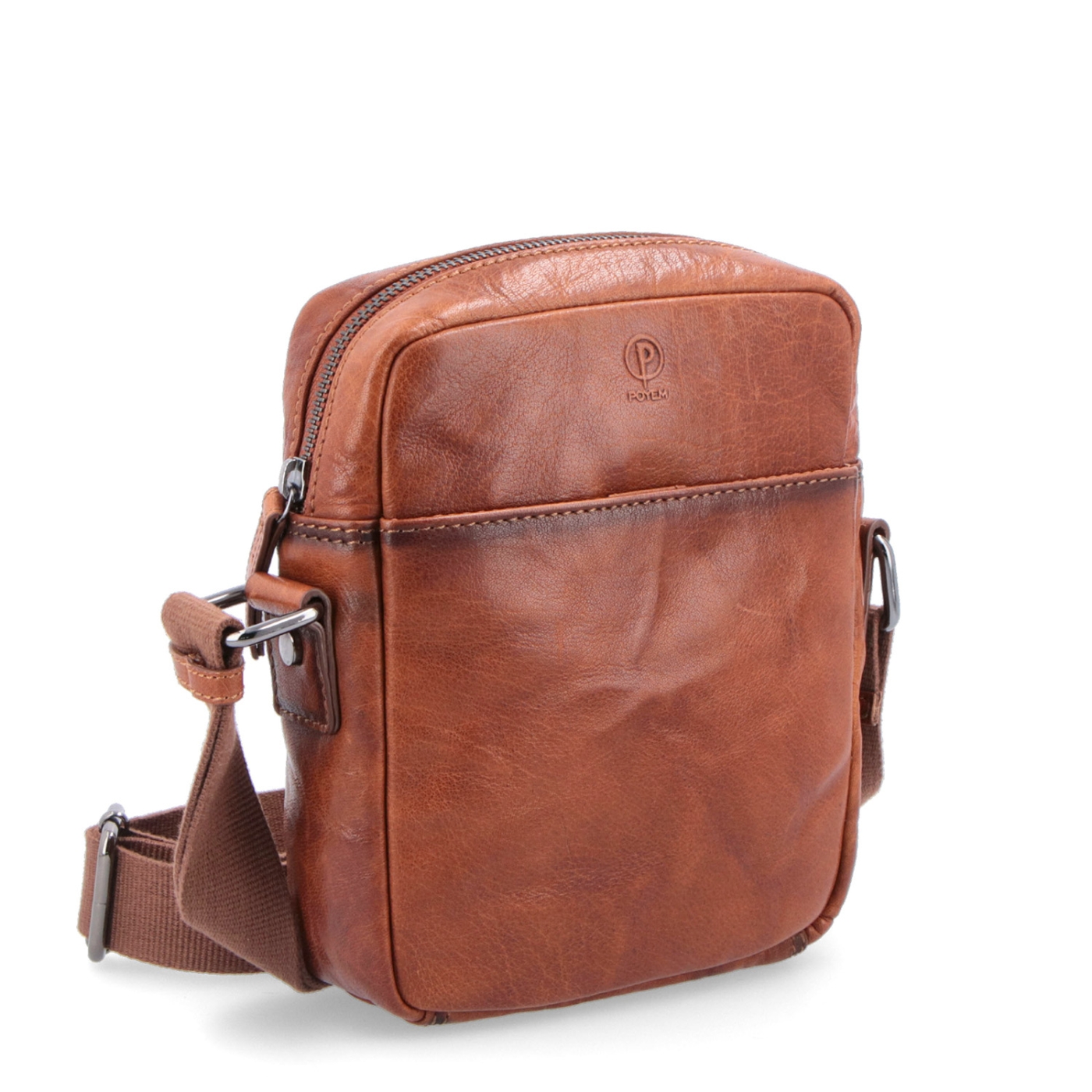 Malá kožená crossbody Poyem materiál kůže zapínání na zip barva koňaková velikost malá 2213 Poyem KO