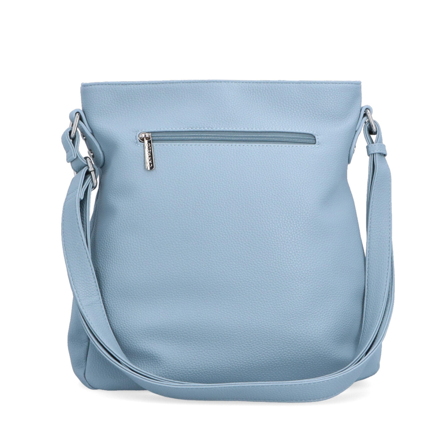 Designová crossbody kabelka Carmelo materiál syntetická kůže zapínání na zip barva modrá velikost střední 4271 SM Zezadu