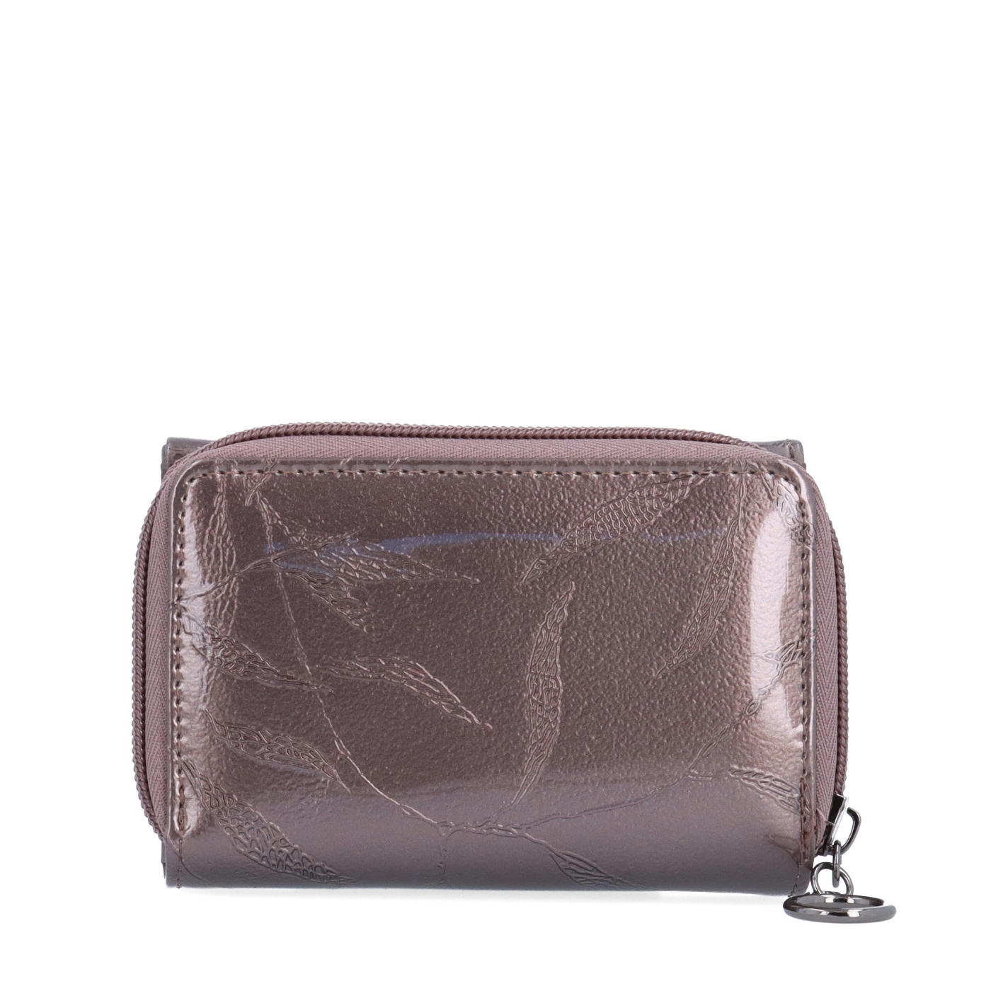 Elegantní lakovaná kožená peněženka Carmelo materiál kůže zapínání na zip barva taupe velikost malá 2105 L T Zezadu