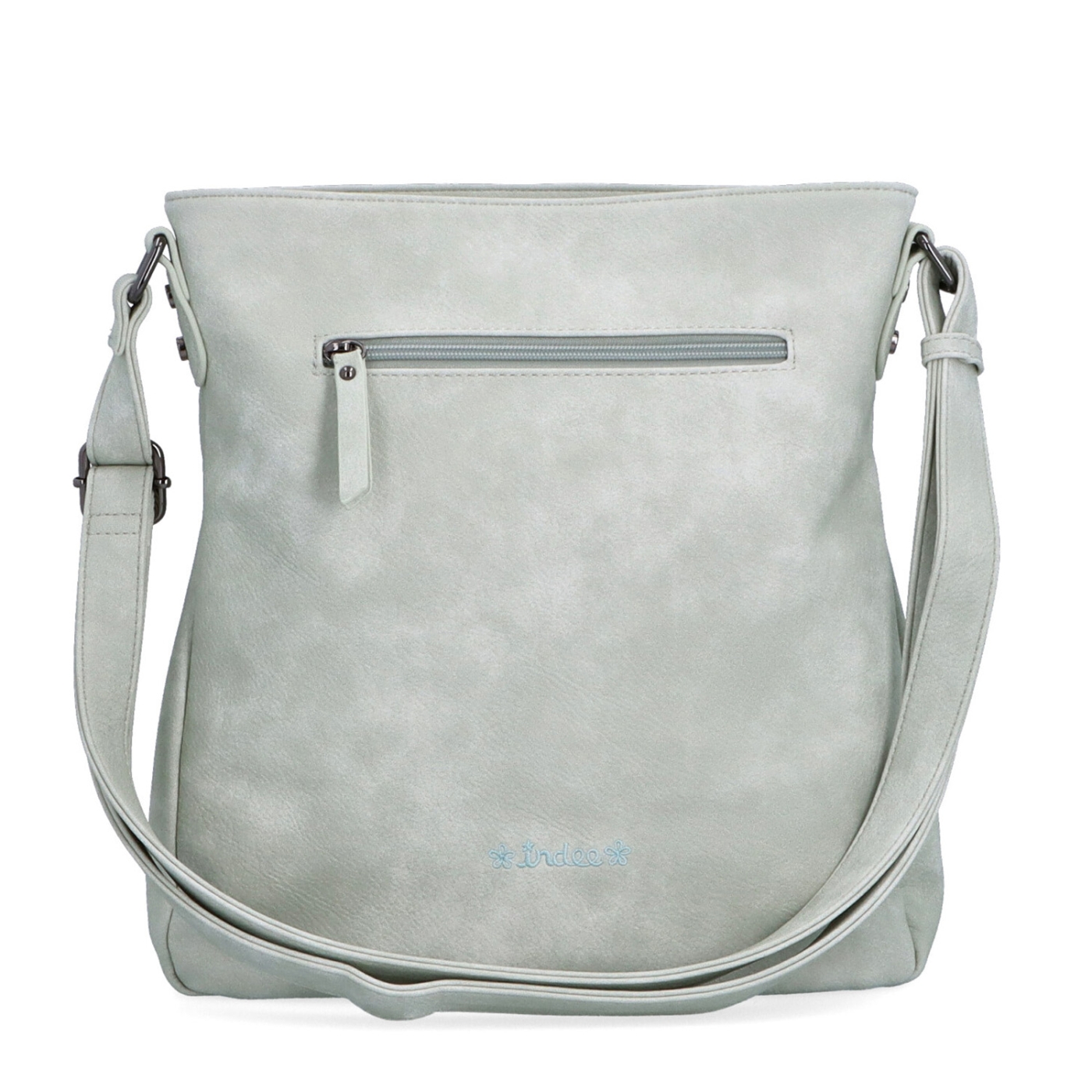 Prostorná crossbody kabelka s motivem Indee materiál syntetická kůže zapínání na zip barva šedá velikost střední 6327 S Zezadu