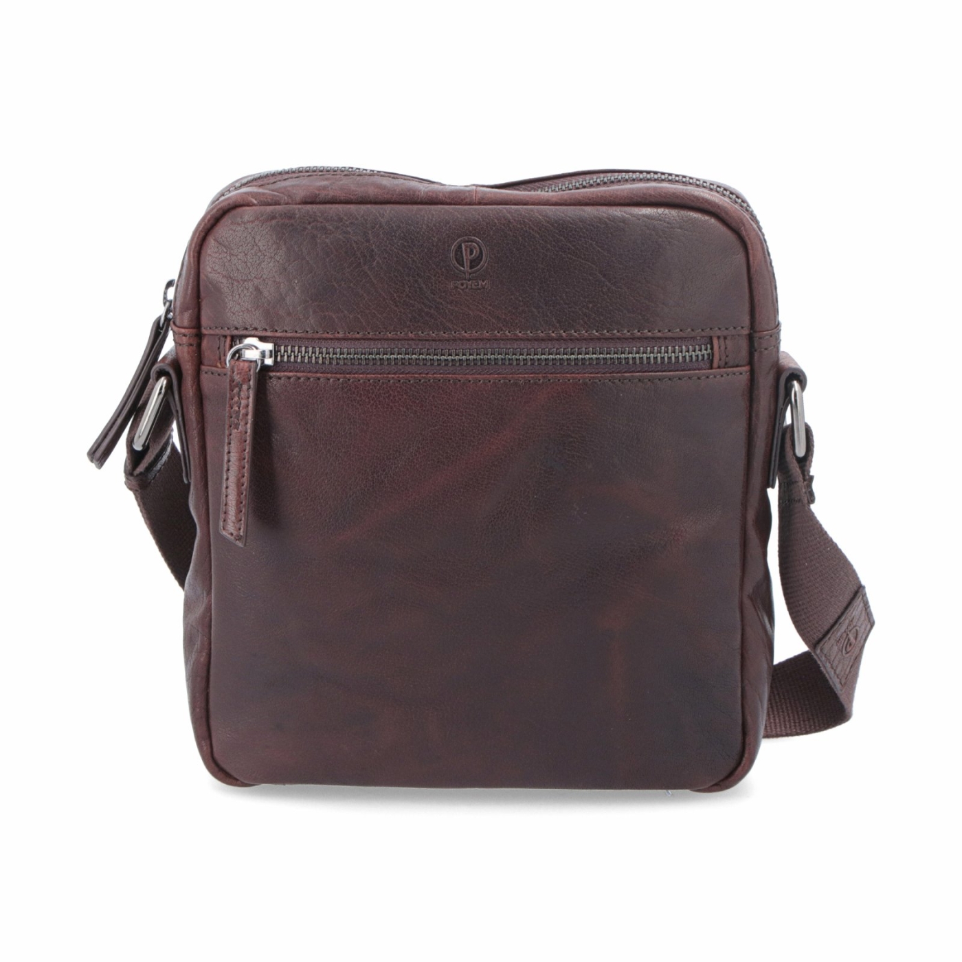 Kožená crossbody taška Poyem materiál kůže barva hnědá velikost malá 2206 Poyem H Zepředu