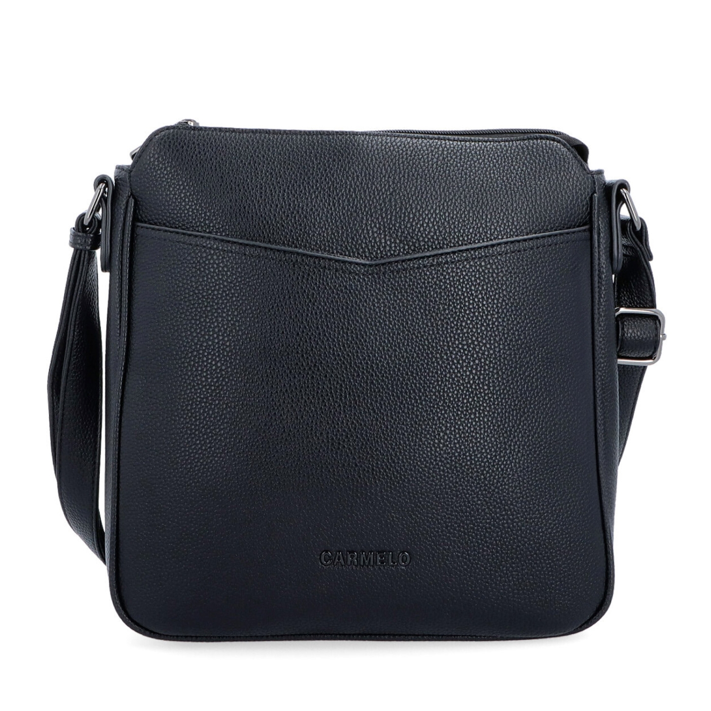Střední crossbody kabelka s přední kapsou na cvoček Carmelo materiál syntetická kůže zapínání na zip barva černá velikost střední 4331 C Zepředu