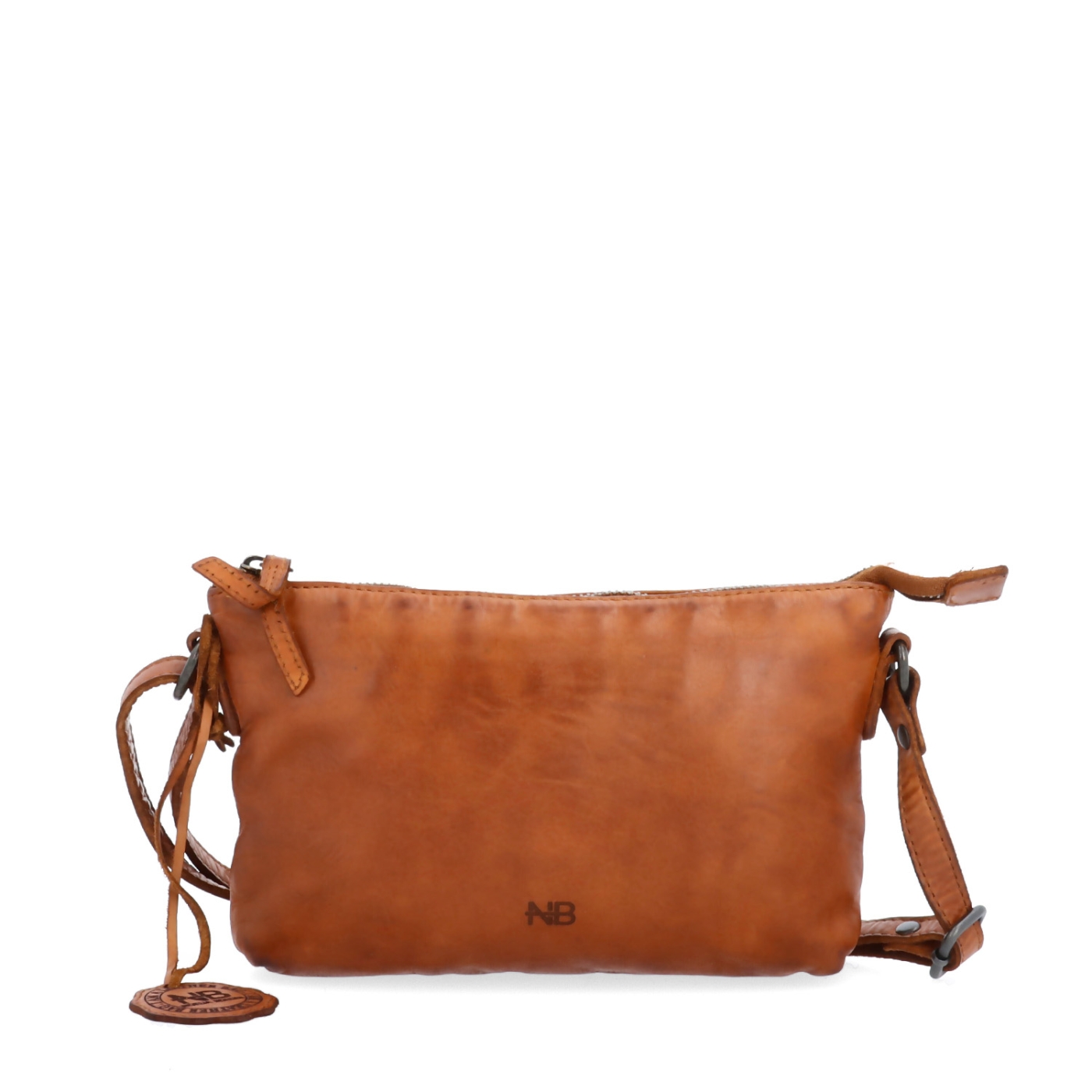 Kožená crossbody s čistými liniemi Noelia Bolger materiál kůže zapínání na zip barva koňaková velikost malá NB 2414 KO Zepředu