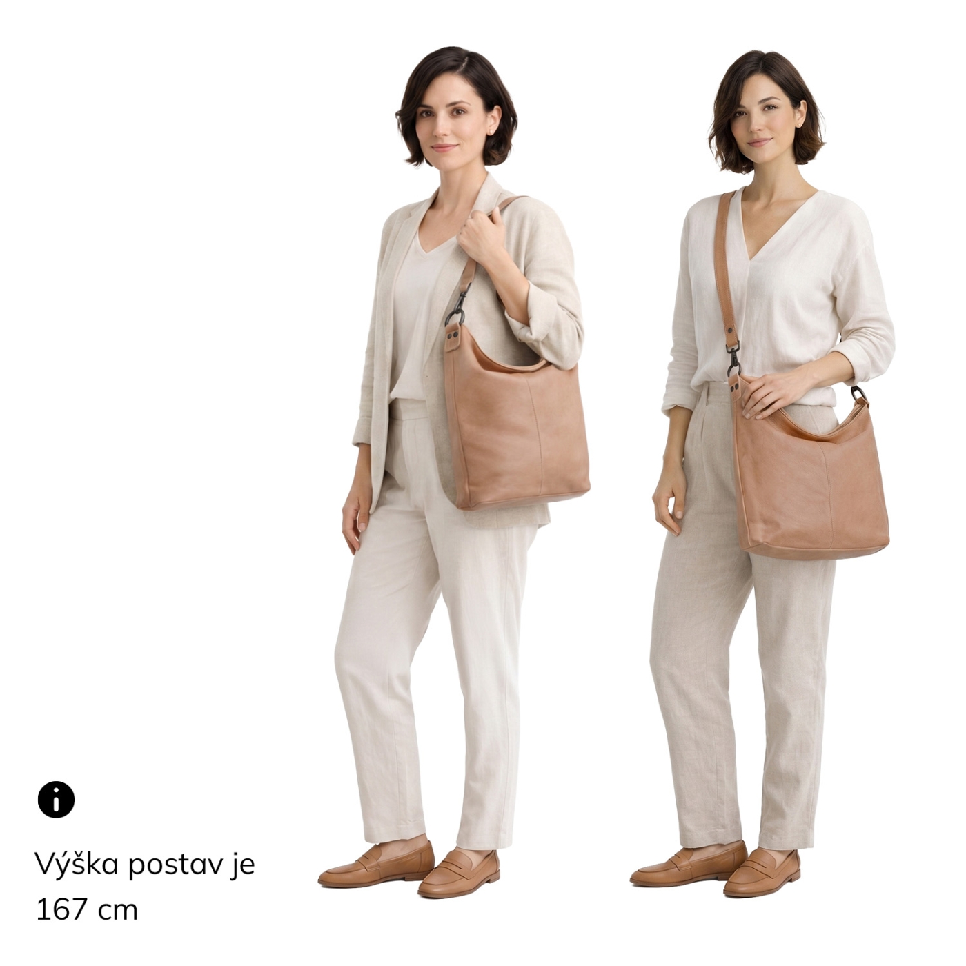 Měkká kožená hobo kabelka přes rameno Noelia Bolger materiál kůže zapínání na zip barva béžová velikost střední NB 2043 BE Na postavě