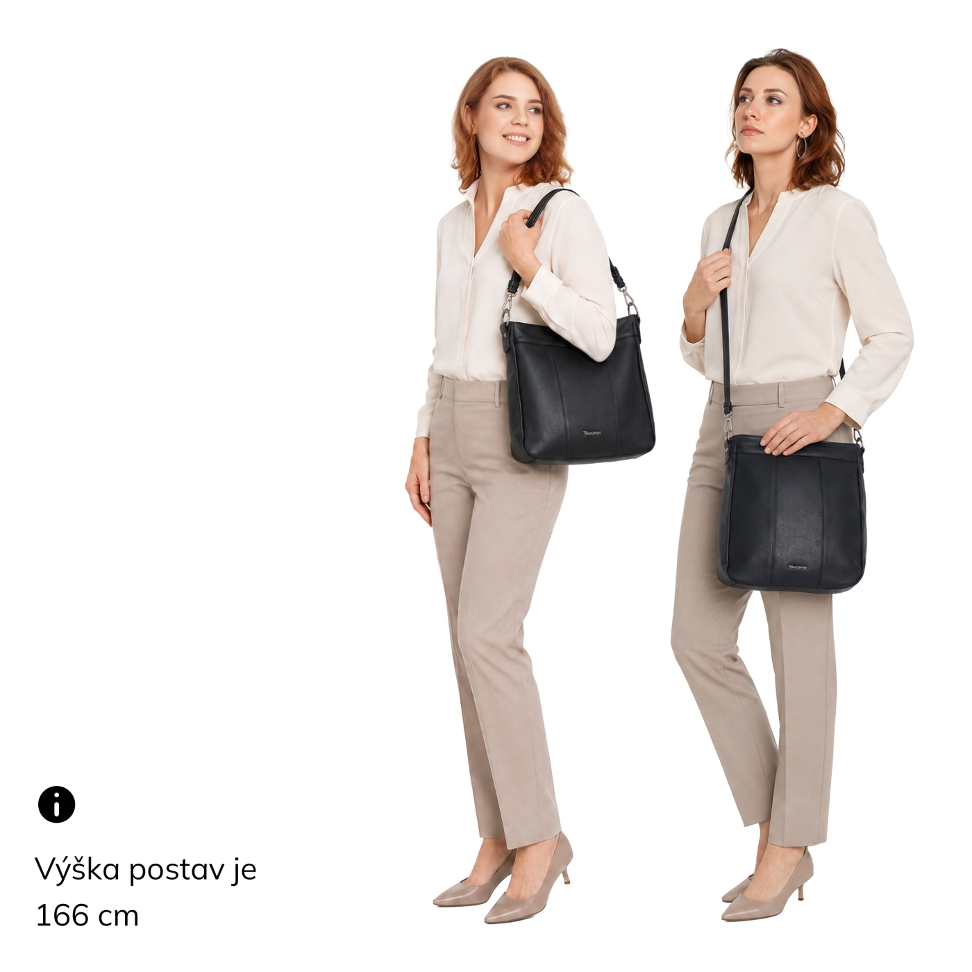 Kabelka s odepínacím popruhem a uchem Tangerin materiál syntetická kůže zapínání na zip barva černá velikost střední 8048 C Na postavě