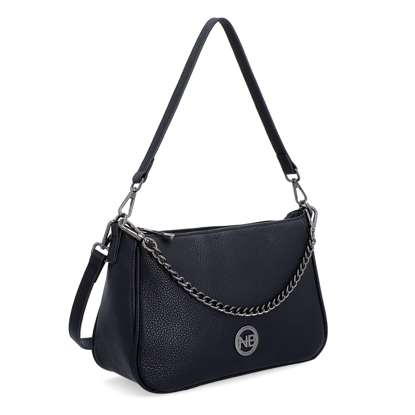 Kožená crossbody kabelka se stříbrným řetízkem Noelia Bolger materiál kůže zapínání na zip barva černá velikost malá NB 3015 C