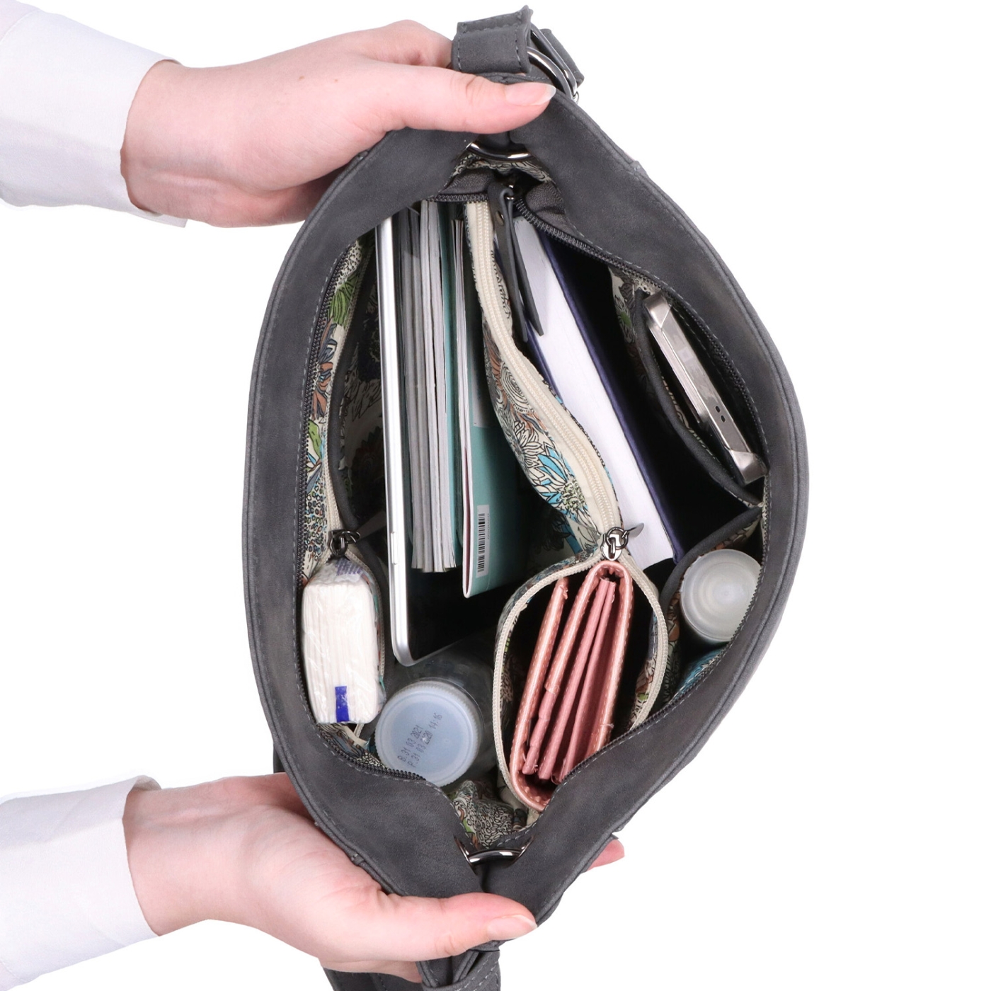 Stylová kabelka ze syntetického materiálu Tangerin materiál syntetická kůže zapínání na zip barva šedá velikost střední 1105 ANT Vnitřek