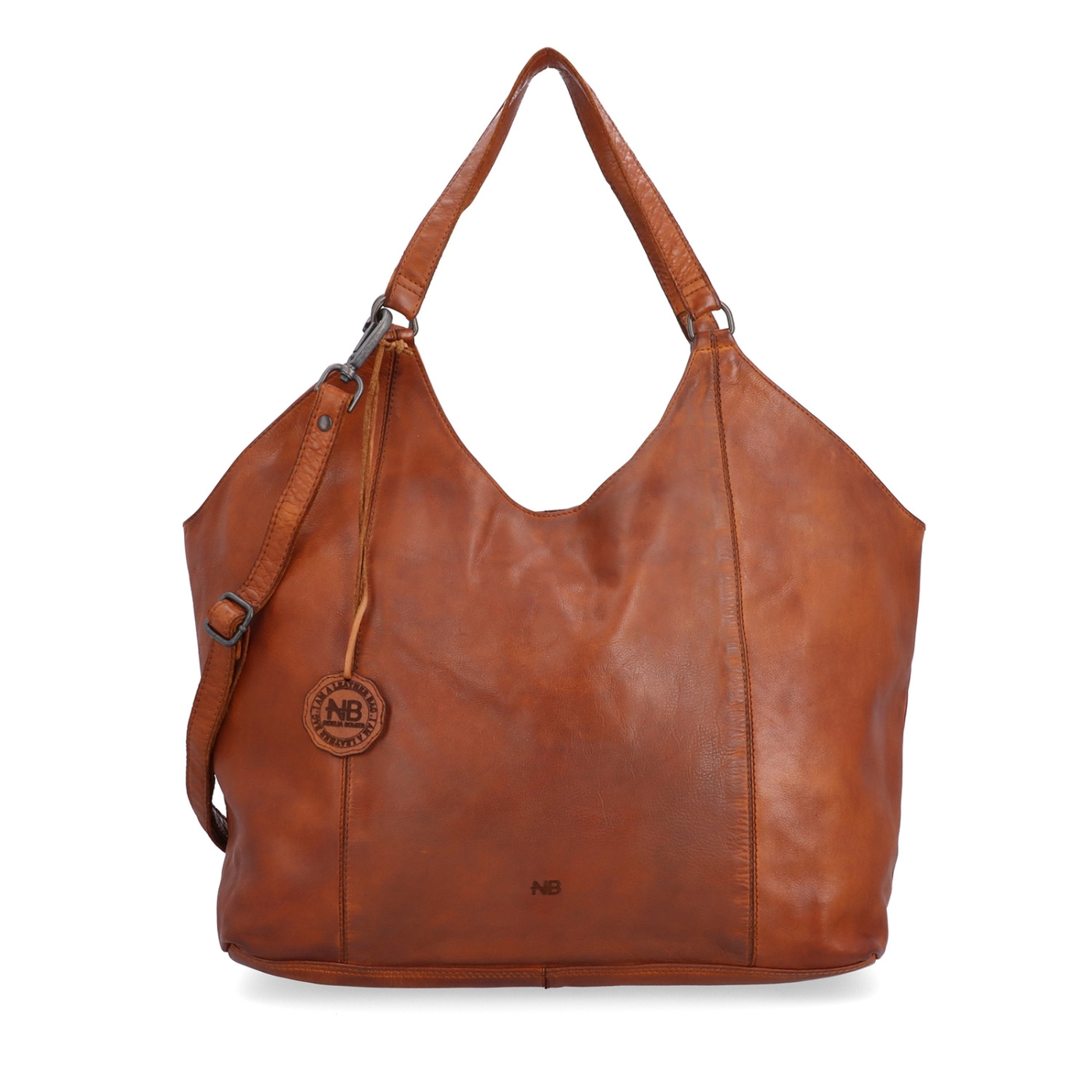 Velká kožená kabelka s uchy a crossbody popruhem Noelia Bolger materiál kůže zapínání na zip barva koňaková velikost velká NB 2429 KO Zepředu