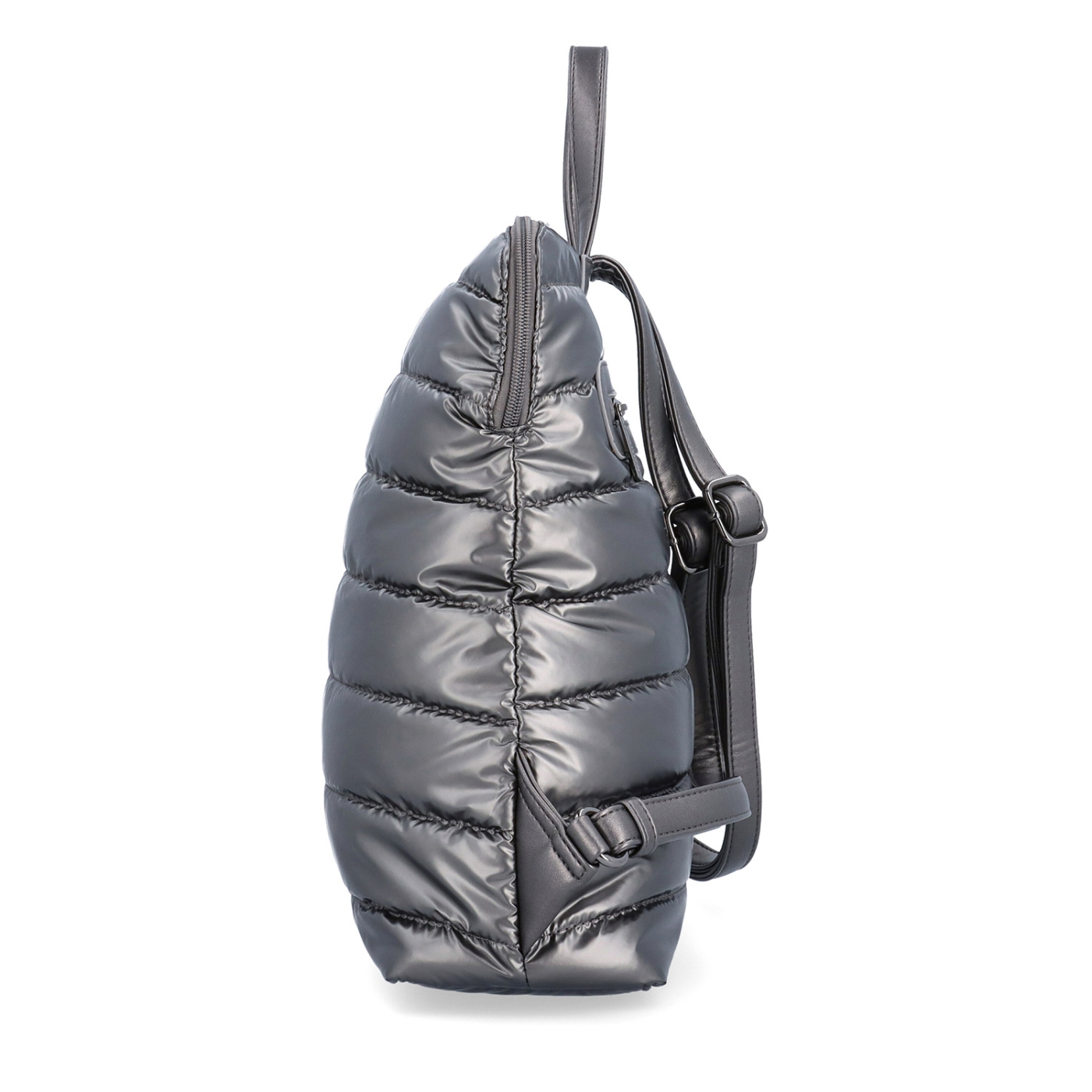 Prošívaný batoh z nadýchaného nylonu Carmelo materiál nylon zapínání na zip barva metalická velikost střední 4384 TI Z boku