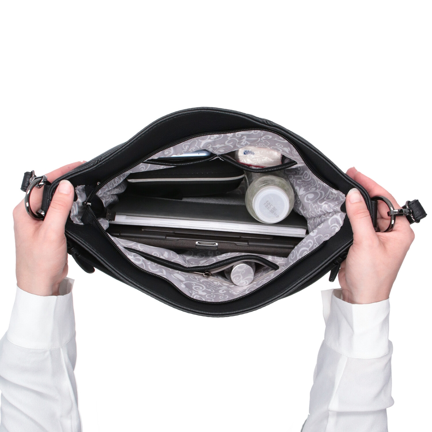 Originální hobo bag Carmelo materiál syntetická kůže zapínání na zip barva béžová velikost střední 4304 BE Vnitřek