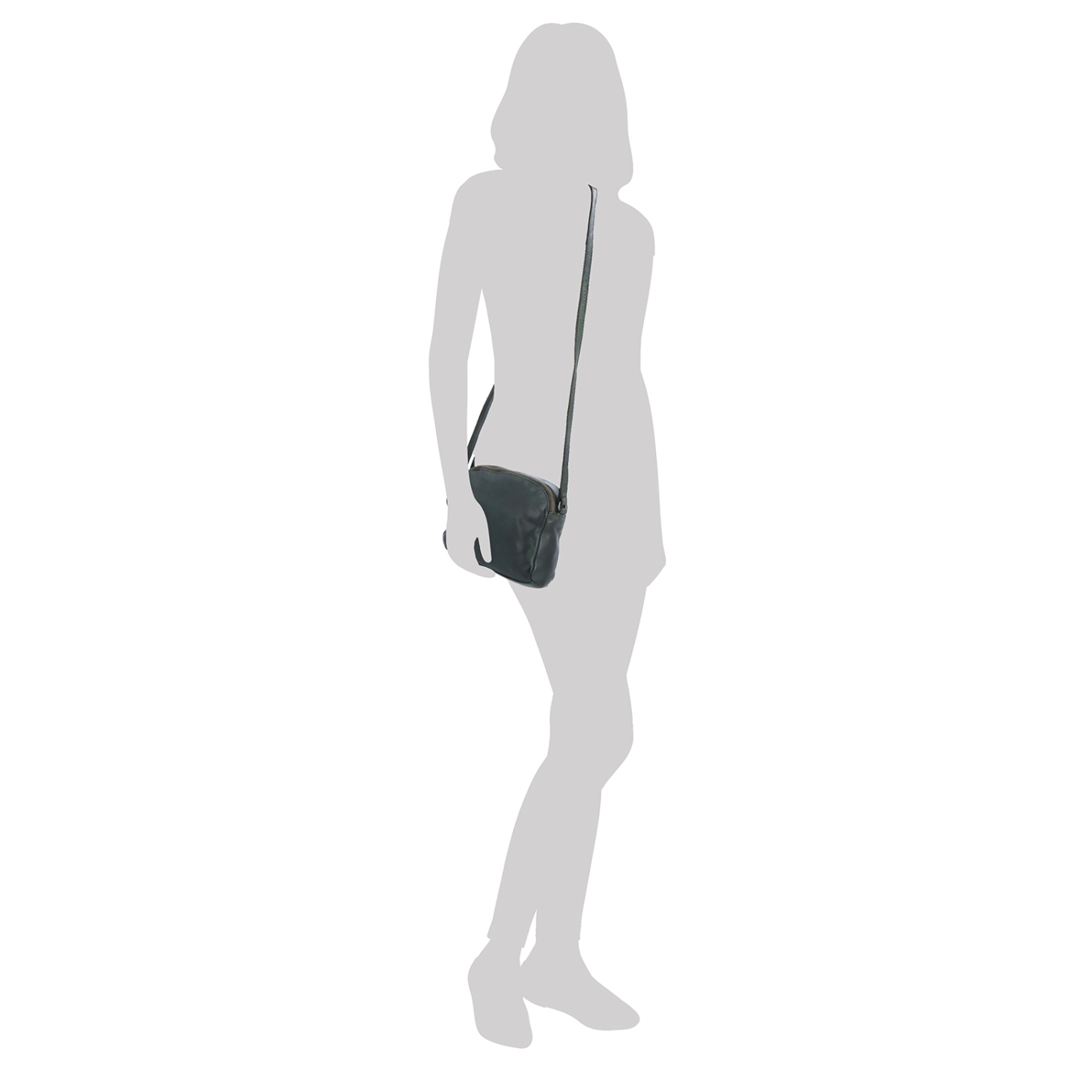 Kvalitní kožená crossbody kabelka Noelia Bolger materiál kůže zapínání na zip barva zelená velikost malá NB 2408 ZE Na postavě