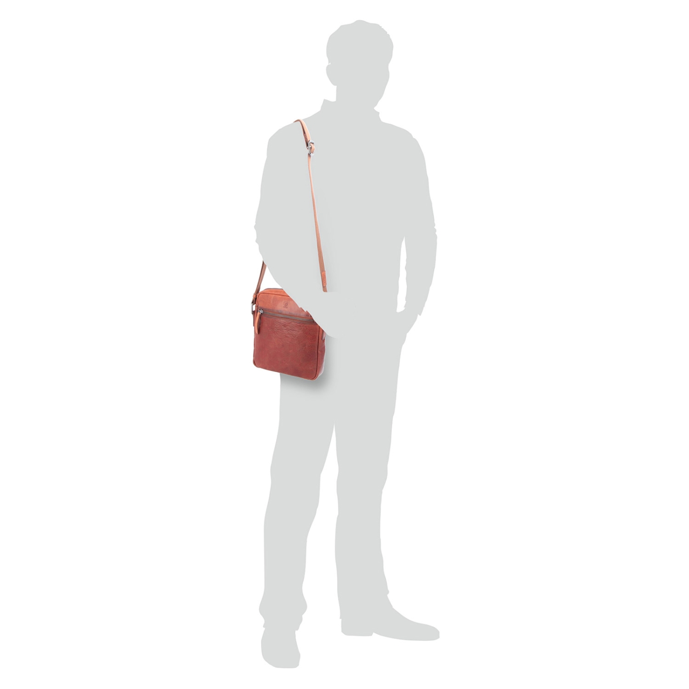 Kožená crossbody taška Poyem materiál kůže barva koňaková velikost malá 2206 Poyem KO Na postavě