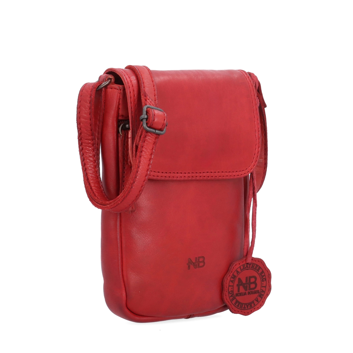 Kožená crossbody taška s klopou Noelia Bolger materiál kůže zapínání s klopou barva červená velikost malá NB 2418 CV
