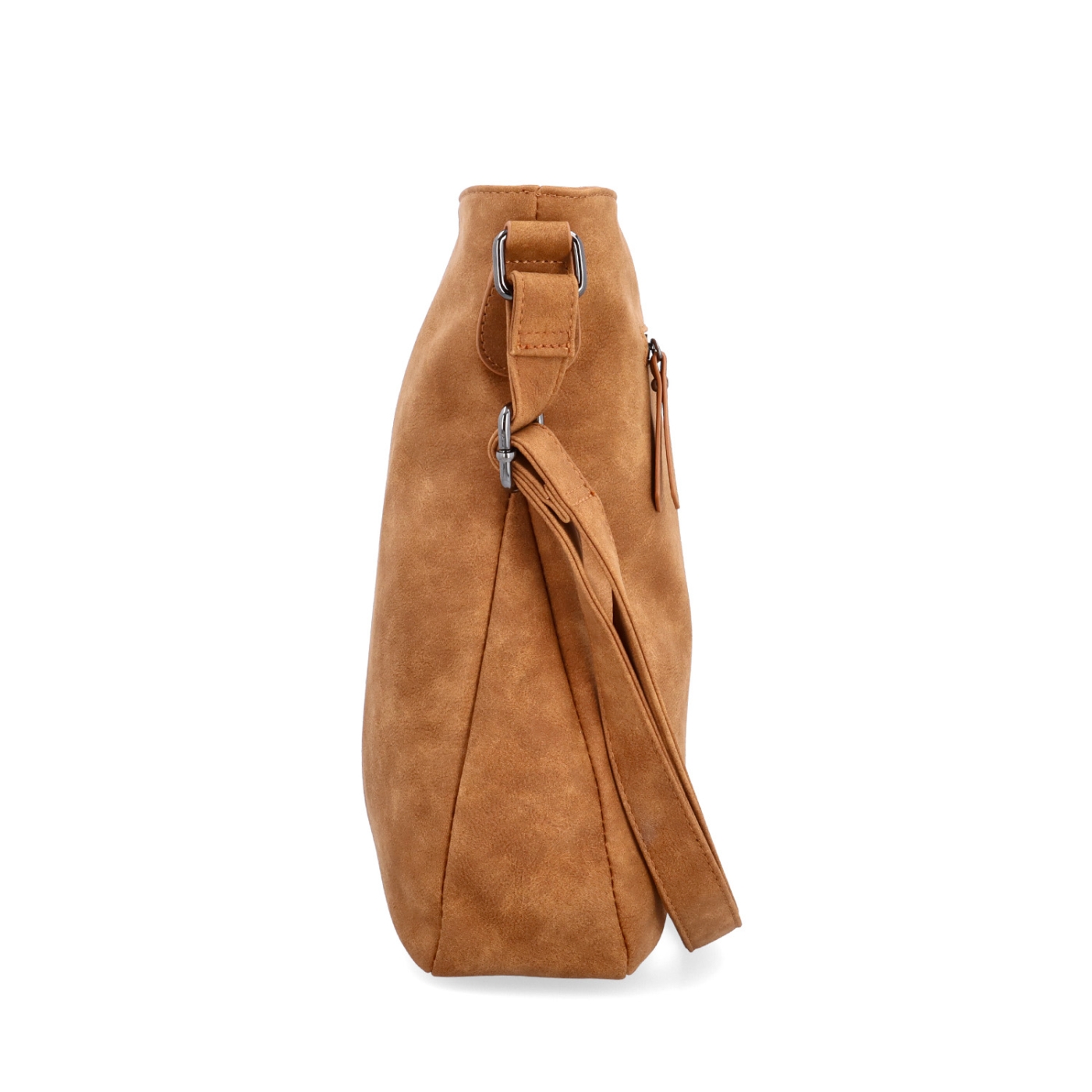 Stylová crossbody kabelka s čistým designem Tangerin materiál syntetická kůže zapínání na zip barva koňaková velikost střední 1101 KO Z boku