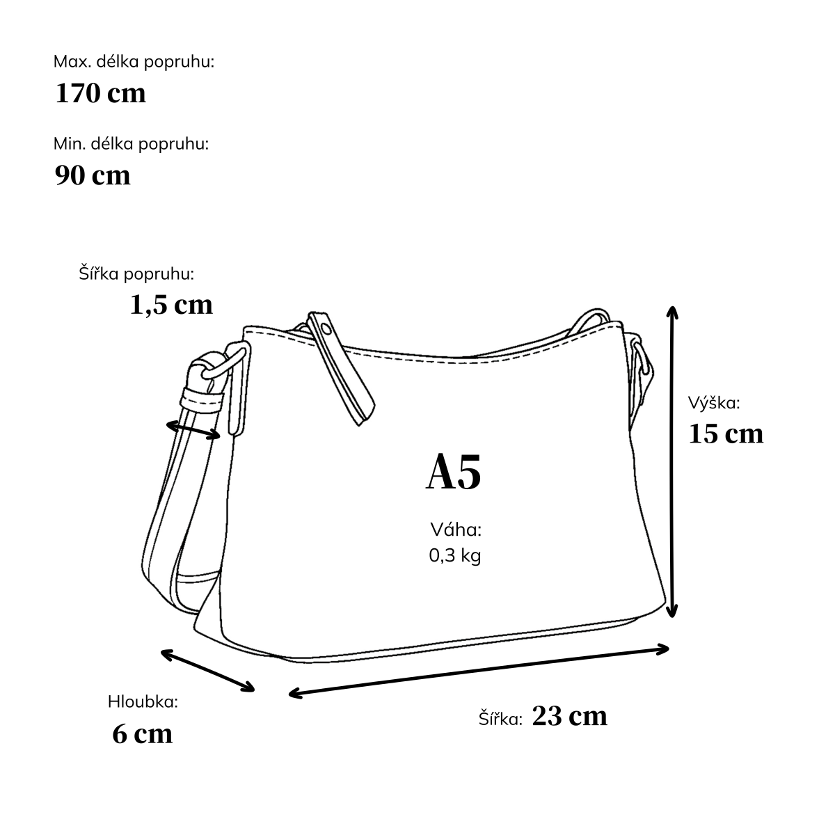 Praktická kožená crossbody na každý den Noelia Bolger materiál kůže zapínání na zip barva černá velikost malá NB 2406 C Rozměry