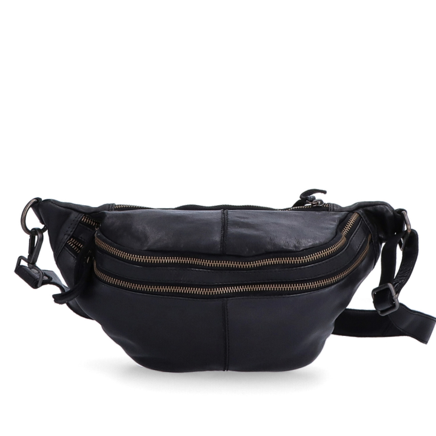Moderní kožená crossbody ledvinka se dvěma zipy Noelia Bolger materiál kůže zapínání na zip barva černá velikost střední NB 2035 C Zepředu
