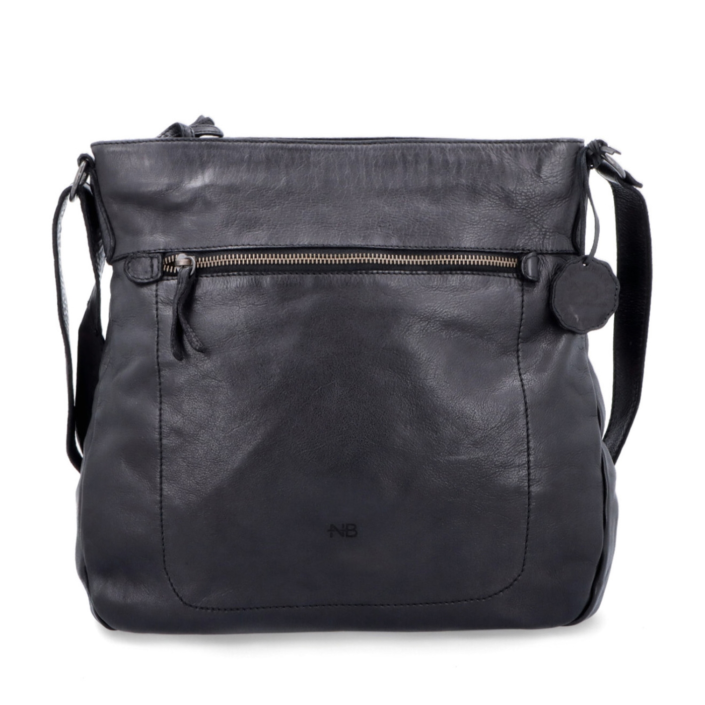 Vintage kožená crossbody kabelka Noelia Bolger materiál kůže zapínání na zip barva černá velikost střední NB 2004 C Zepředu