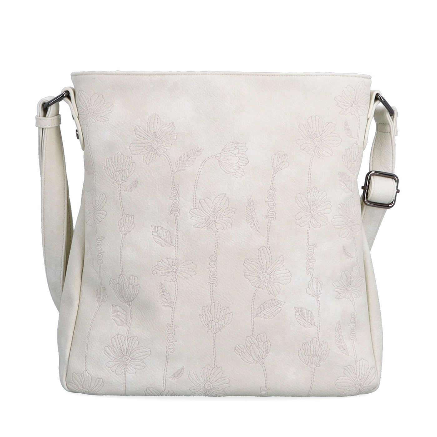 Prostorná crossbody kabelka s motivem Indee materiál syntetická kůže zapínání na zip barva béžová velikost střední 6327 K Zepředu