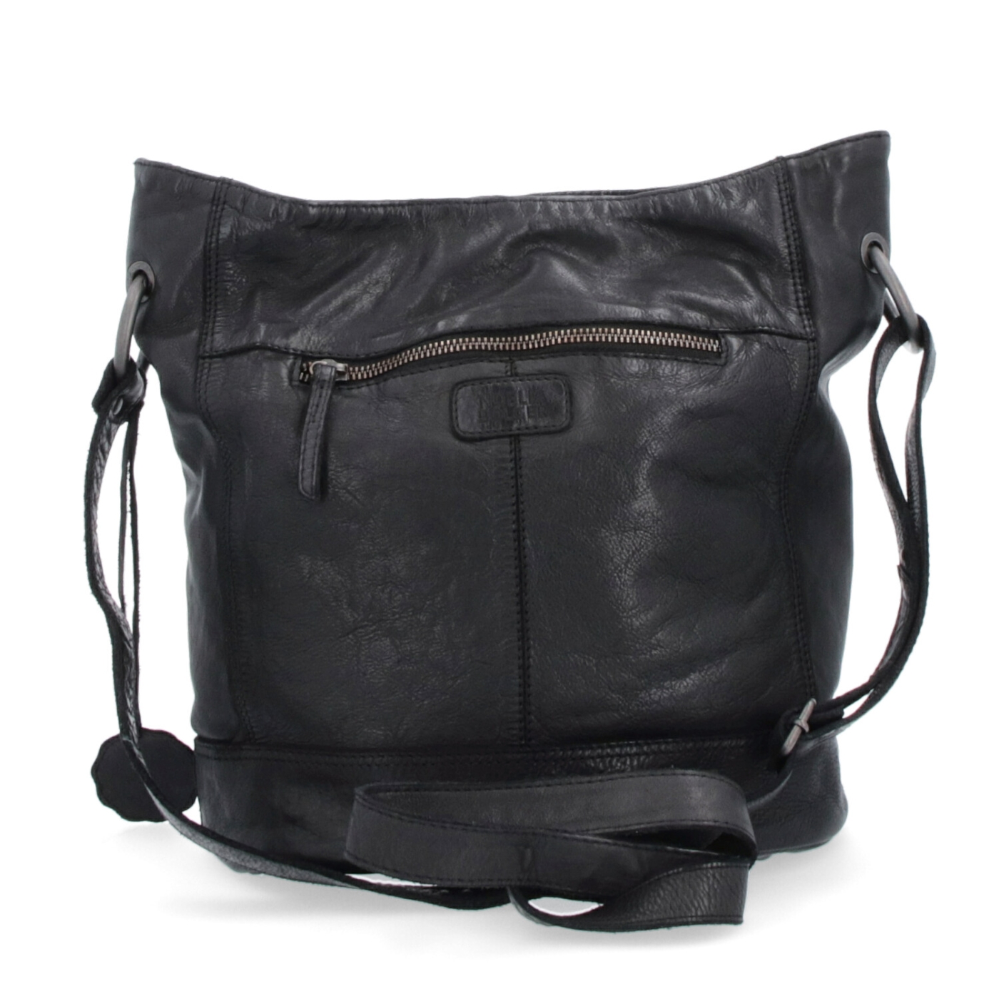 Kožená crossbody kabelka s designovým prošitím Noelia Bolger materiál kůže zapínání na zip barva černá velikost střední NB 2089 C Zezadu