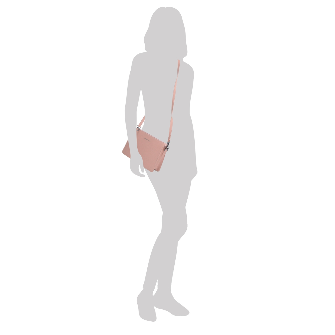 Elegantní crossbody kabelka Noelia Bolger materiál kůže zapínání na zip barva nude velikost malá NB 0042 N Na postavě