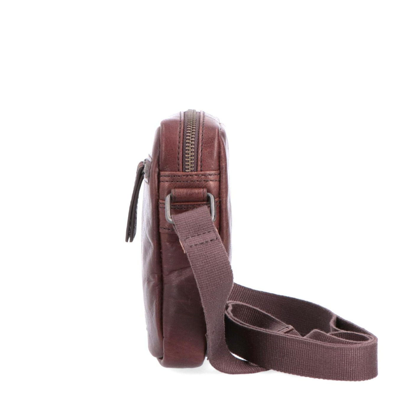 Malá kožená crossbody Poyem materiál kůže zapínání na zip barva hnědá velikost malá 2220 Poyem H Z boku