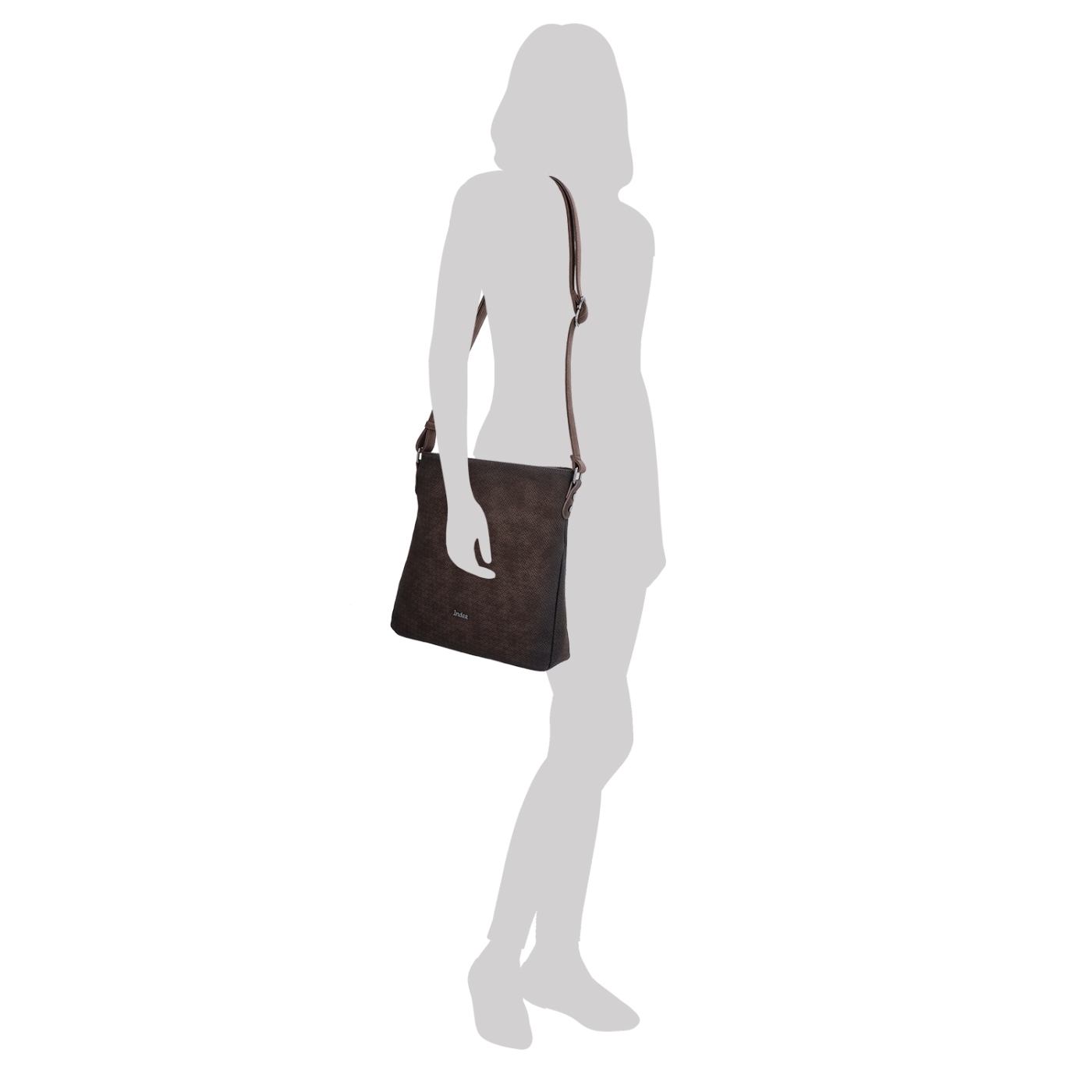 Střední jednoduchá crossbody kabelka Indee materiál syntetická kůže zapínání na zip barva béžová velikost střední 6317 K Na postavě