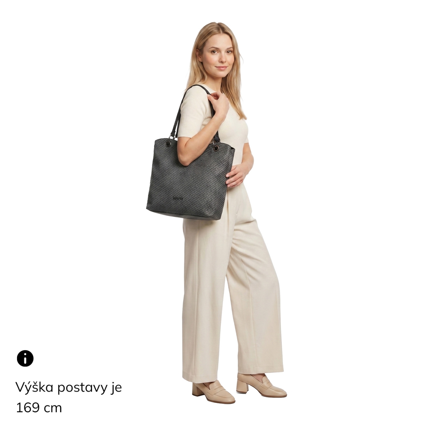 Praktická shopper kabelka s členěným interiérem Le Sands materiál syntetická kůže zapínání na zip barva béžová velikost velká 4619 K Na postavě