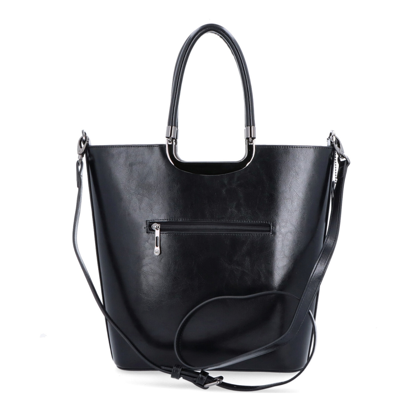 Velká kožená shopper kabelka Noelia Bolger materiál kůže zapínání na zip barva černá velikost velká NB 0093 C Zezadu