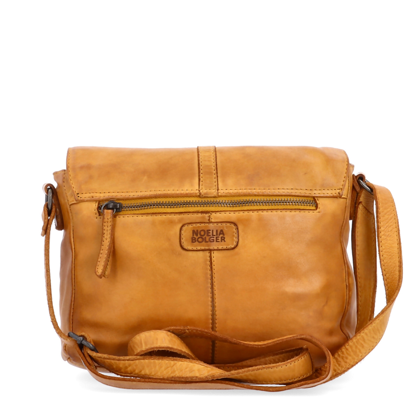 Kožená crossbody kabelka s klopou Noelia Bolger materiál kůže zapínání s klopou barva žlutá velikost střední NB 2416 ZLU Zezadu