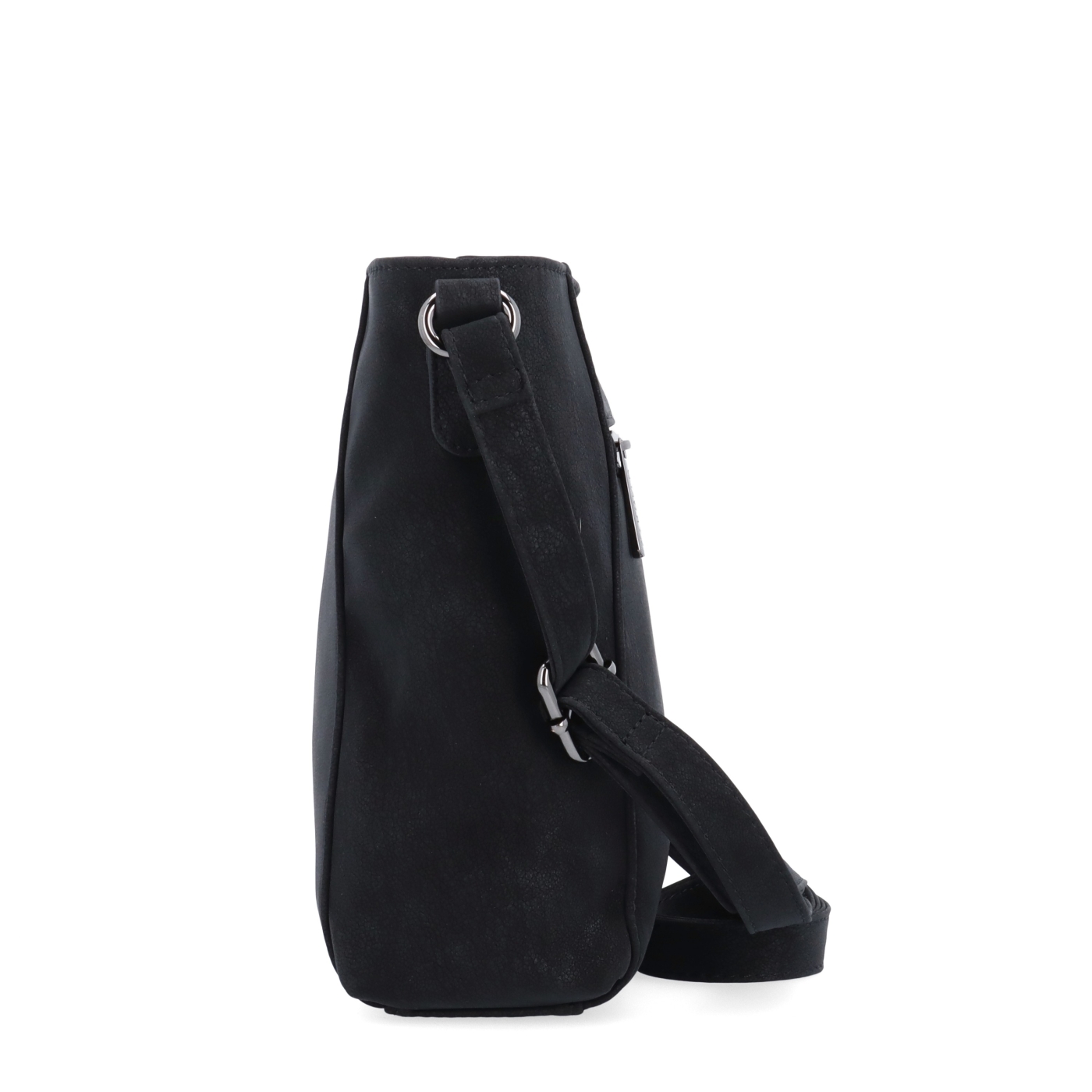 Stylová crossbody kabelka s odepínacím přívěskem Carmelo materiál syntetická kůže zapínání na zip barva černá velikost malá 4662 C Z boku
