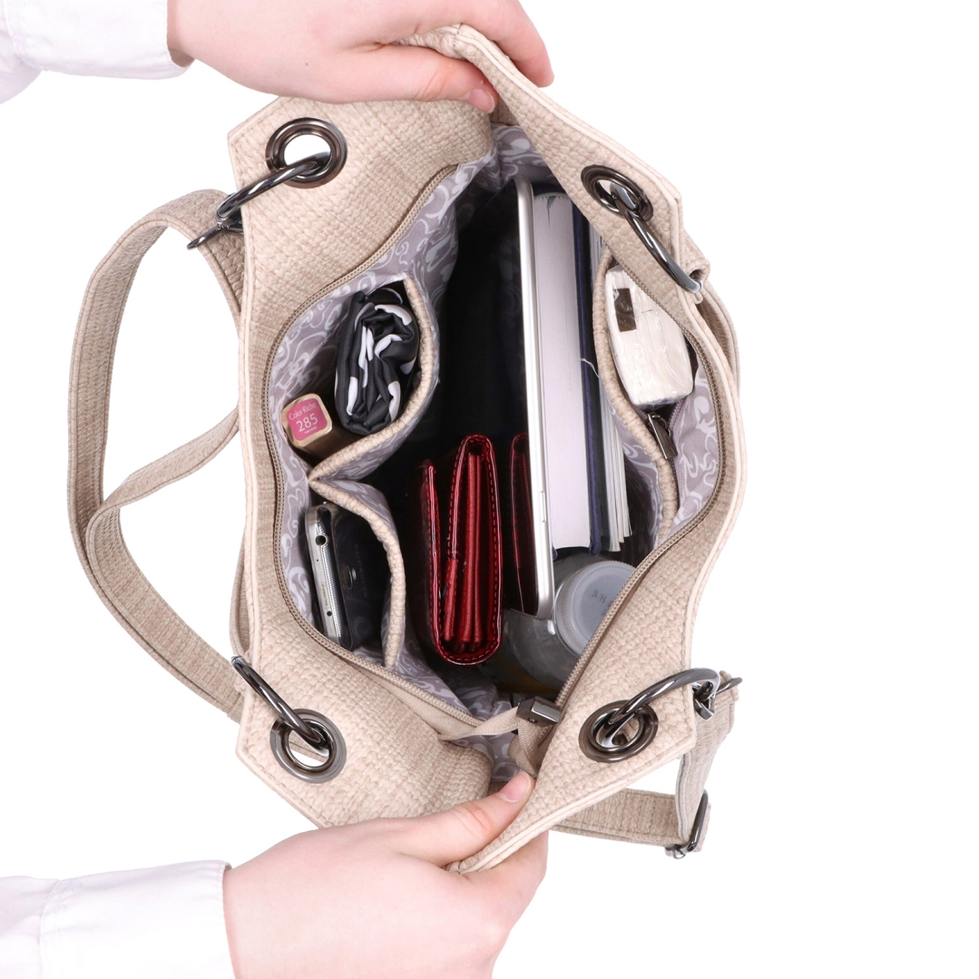 Městská kabelka s odepínacím crossbody popruhem Carmelo materiál syntetická kůže zapínání na zip barva béžová velikost střední 4395 K Vnitřek