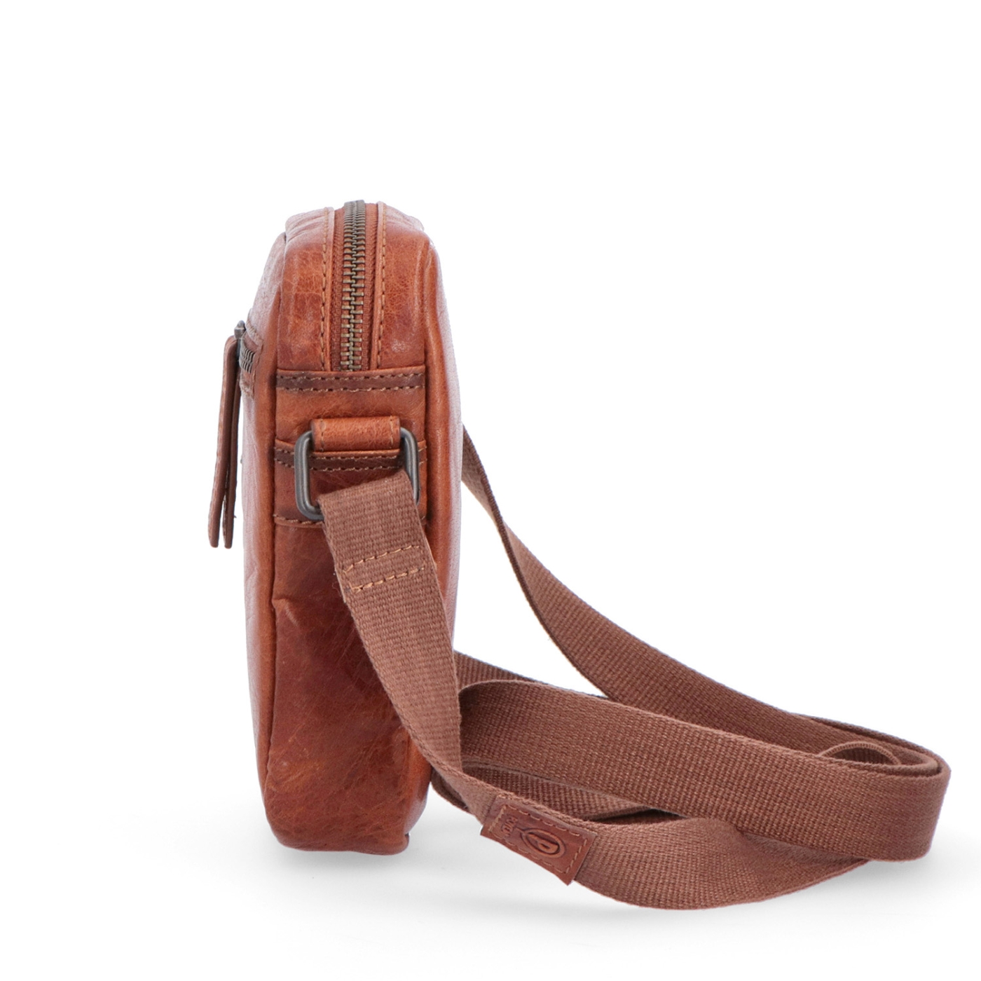 Malá kožená crossbody Poyem materiál kůže zapínání na zip barva koňaková velikost malá 2220 Poyem KO Z boku