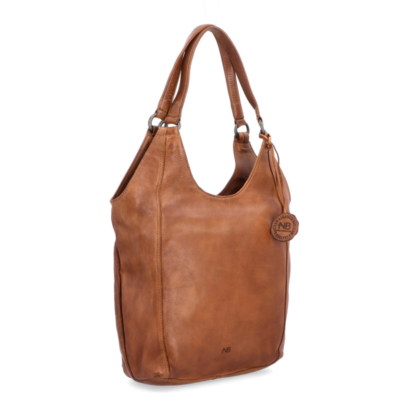 Elegantní kožená shopper kabelka s prošitím Noelia Bolger materiál kůže zapínání na zip barva koňaková velikost střední NB 2044 KO
