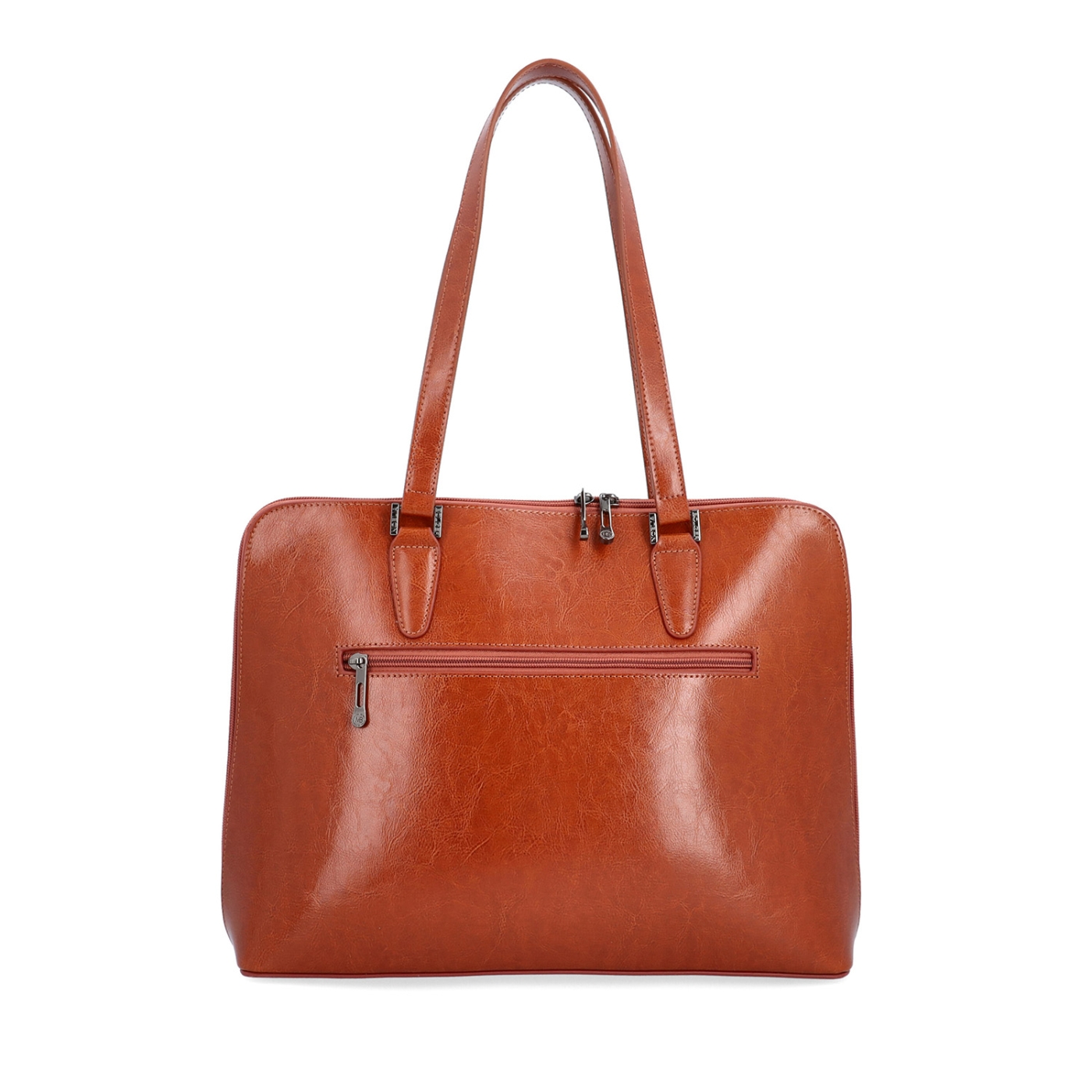 Elegantní kožená kabelka Noelia Bolger materiál kůže zapínání na zip barva koňaková velikost velká NB 0057 KO Zezadu