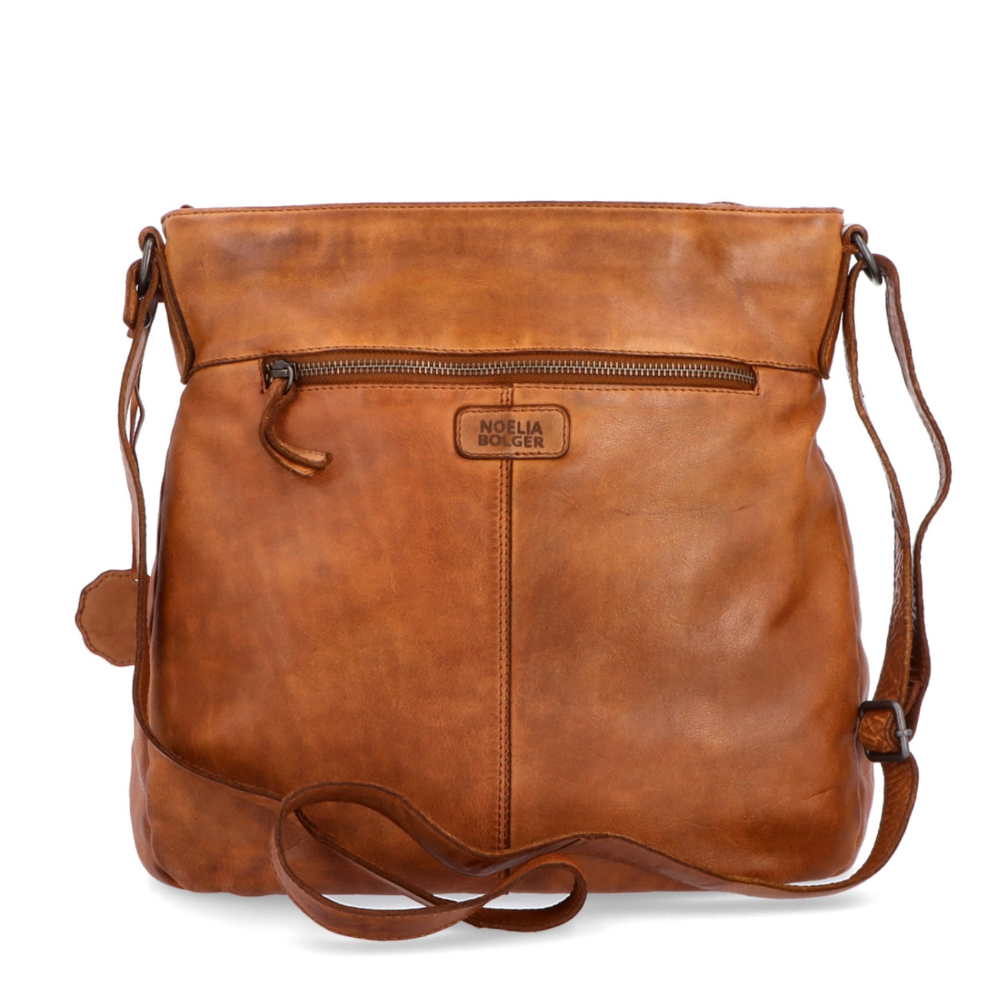 Vintage kožená crossbody kabelka Noelia Bolger materiál kůže zapínání na zip barva koňaková velikost střední NB 2004 KO Zezadu