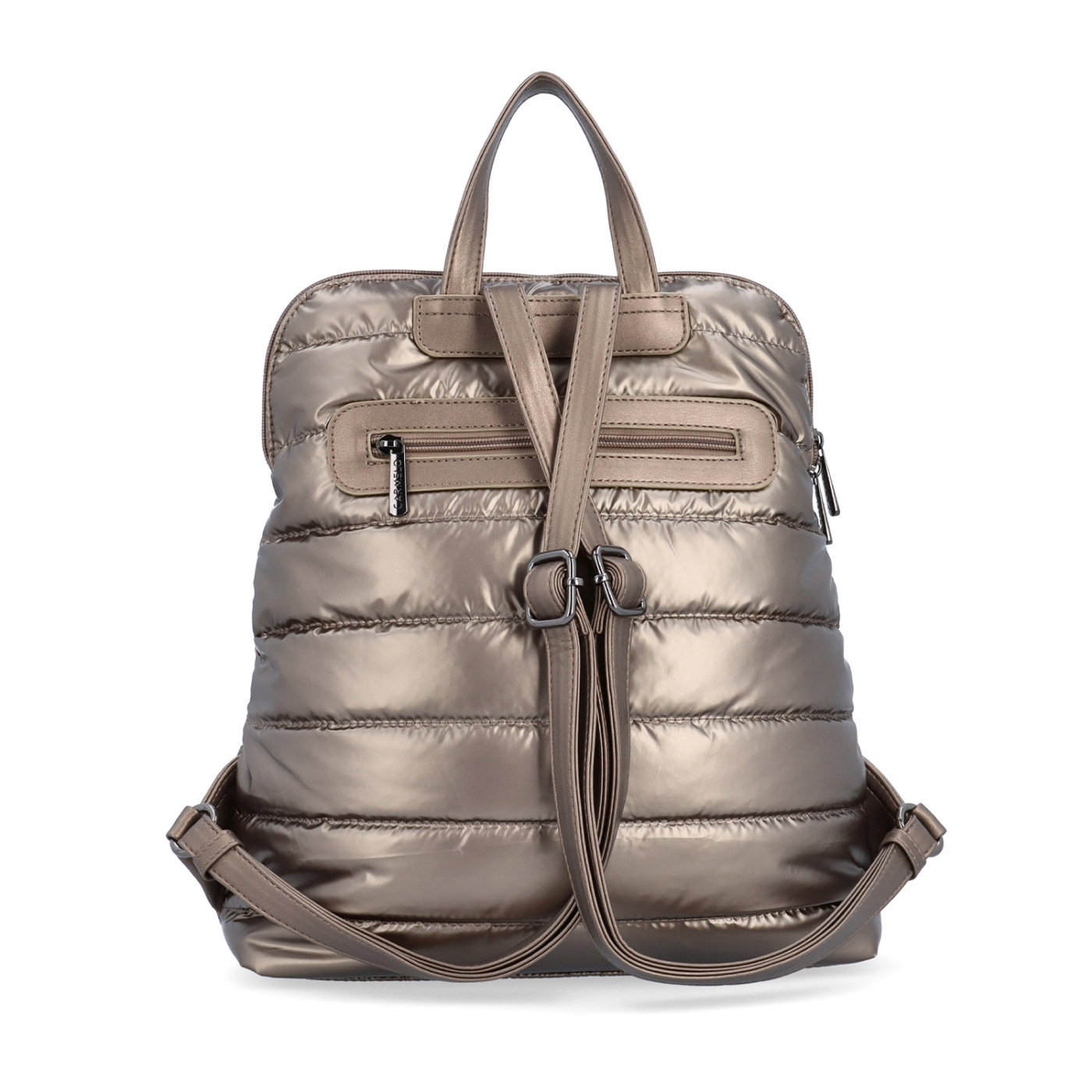 Prošívaný batoh z nadýchaného nylonu Carmelo materiál nylon zapínání na zip barva metalická velikost střední 4384 BR Zezadu