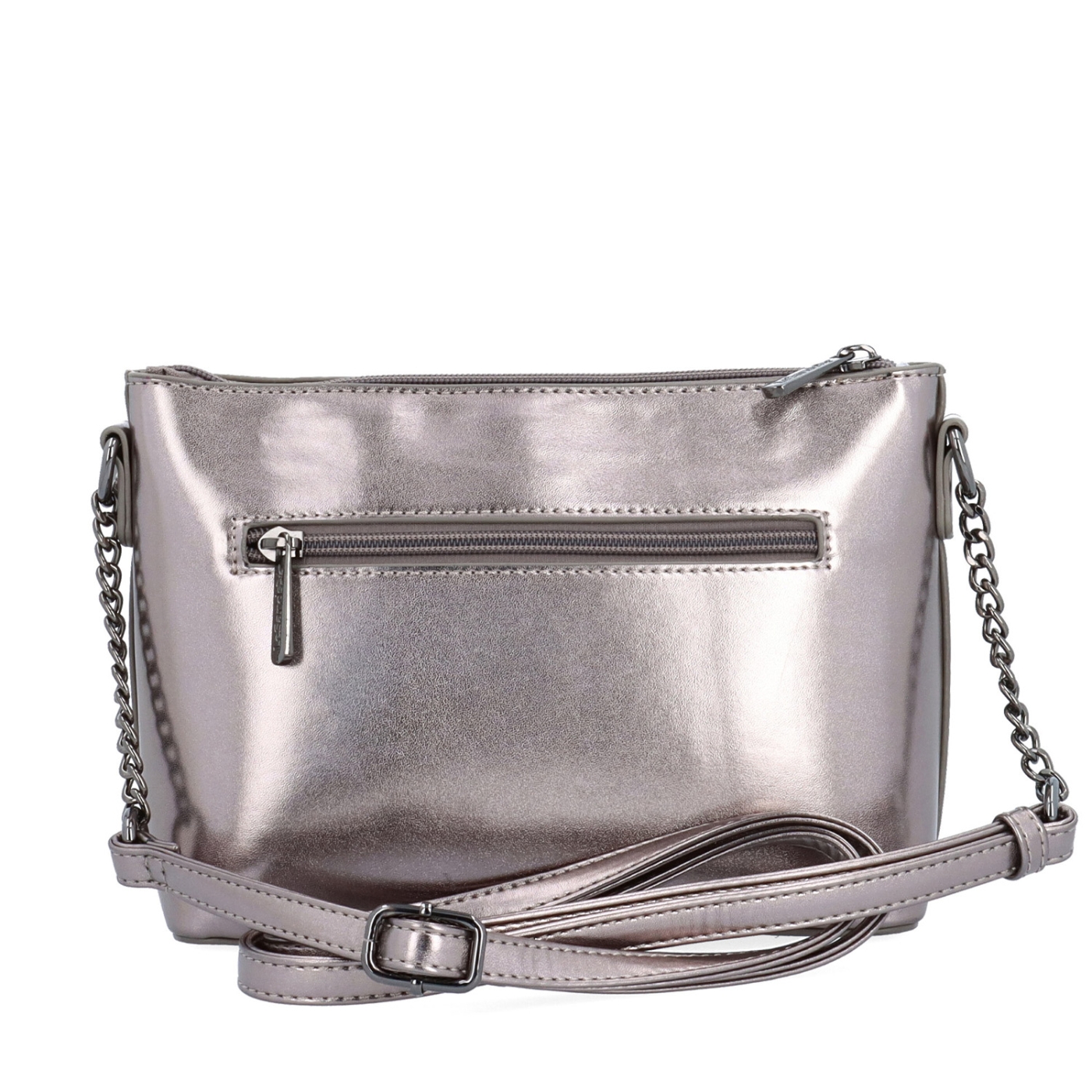 Elegantní crossbody kabelka s řetízkem Le Sands materiál syntetická kůže zapínání na zip barva metalická velikost malá 4379 TI Zezadu
