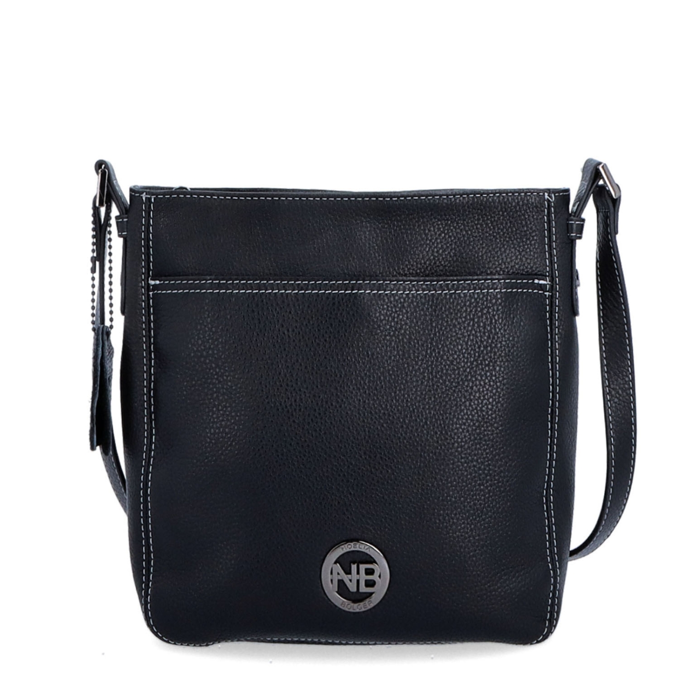 Malá kožená crossbody kabelka s výraznějším prošitím Noelia Bolger materiál kůže zapínání na zip barva černá velikost malá NB 3004 C Zepředu