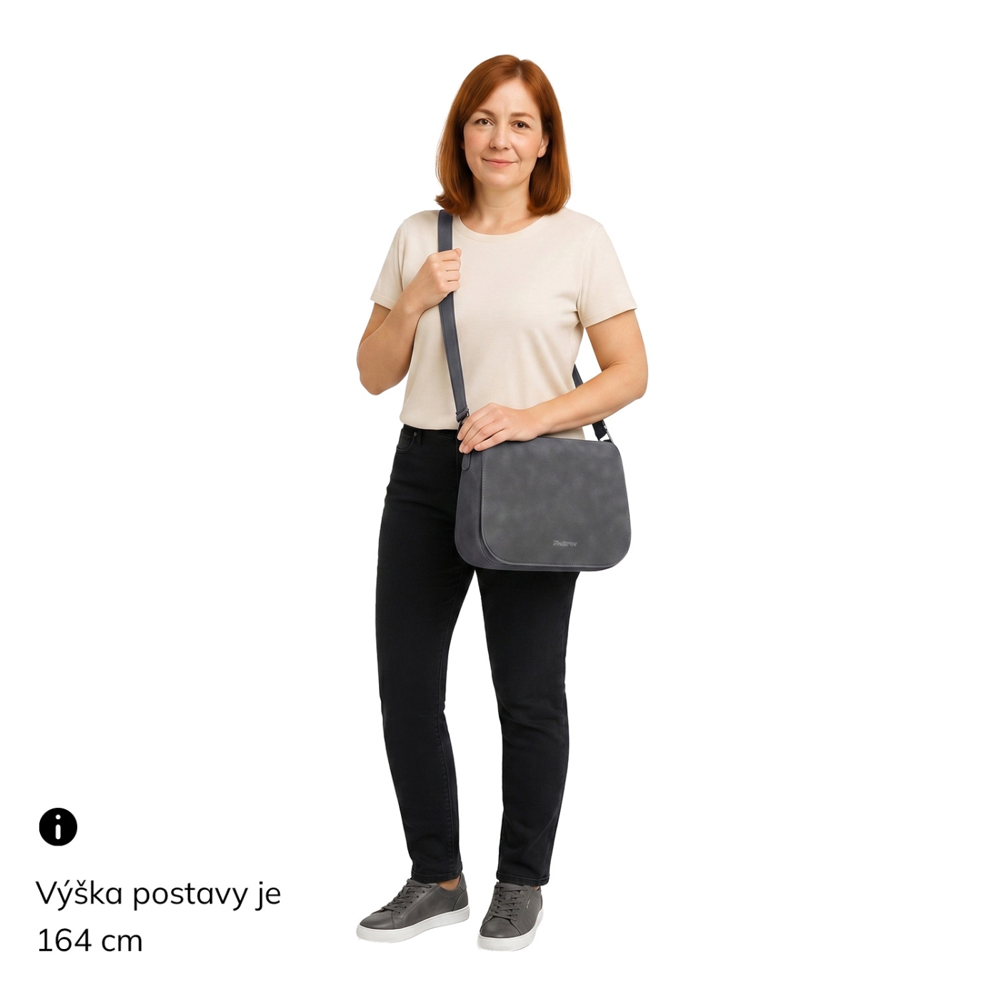 Elegantní crossbody kabelka s klopou Tangerin materiál syntetická kůže zapínání na zip barva šedá velikost střední 1115 ANT Na postavě
