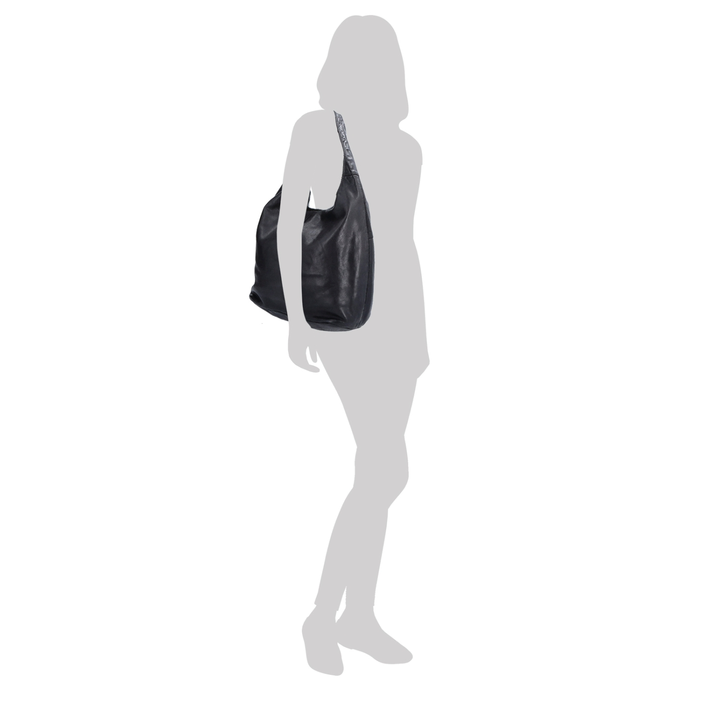Velká prošívaná kožená shopper kabelka Noelia Bolger materiál kůže zapínání na zip barva černá velikost velká NB 2077 C Na postavě