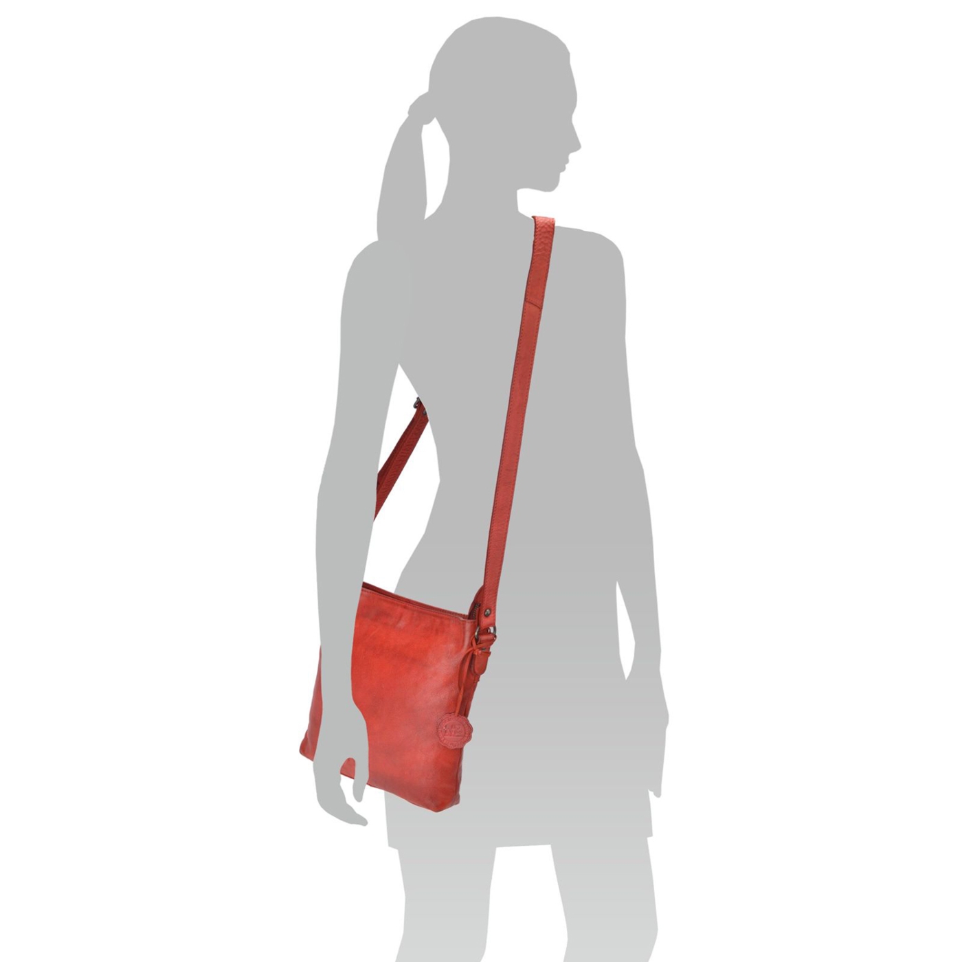 Kožená crossbody kabelka ve vintage stylu Noelia Bolger materiál kůže zapínání na zip barva červená velikost malá NB 2001 CV Na postavě