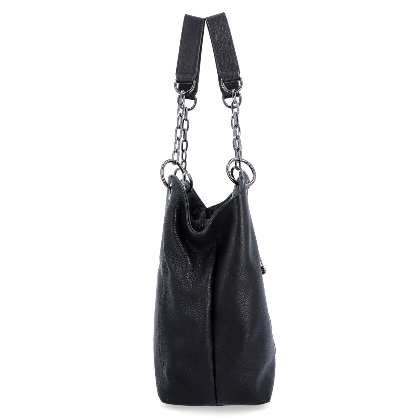 Elegantní kožená kabelka s uchy s řetízkem Noelia Bolger materiál kůže zapínání na zip barva černá velikost velká NB 3001 C Z boku