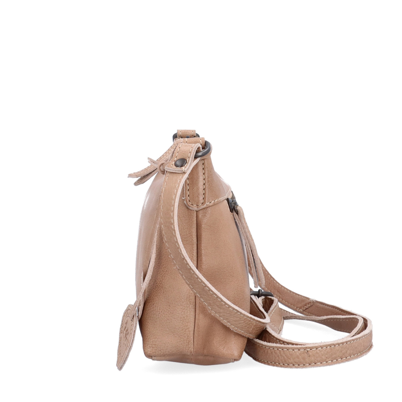 Praktická kožená crossbody na každý den Noelia Bolger materiál kůže zapínání na zip barva béžová velikost malá NB 2406 BE Z boku