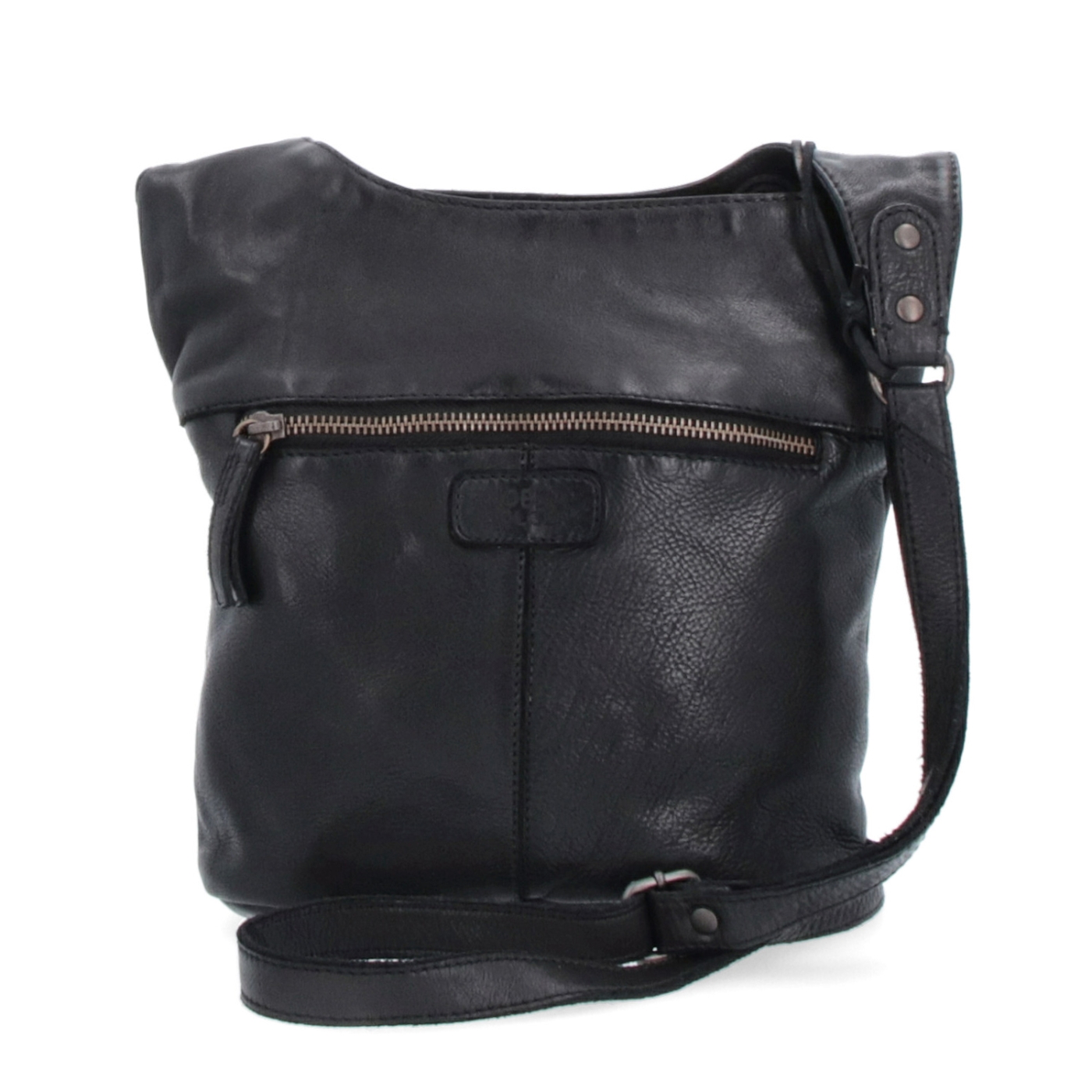 Elegantní kožená crossbody kabelka s kapsami Noelia Bolger materiál kůže zapínání na zip barva černá velikost malá NB 2101 C Z boku