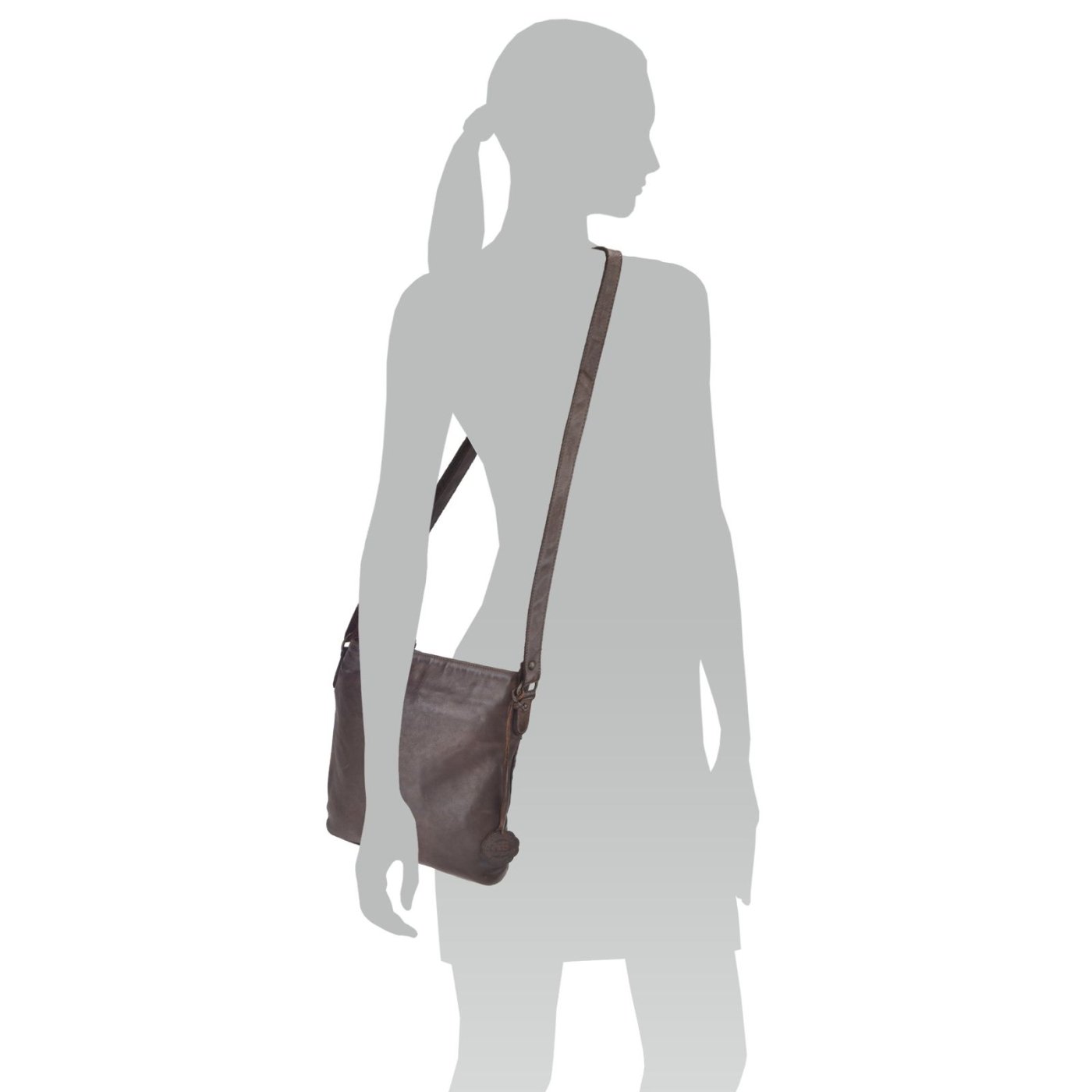 Kožená crossbody kabelka ve vintage stylu Noelia Bolger materiál kůže zapínání na zip barva hnědá velikost malá NB 2001 H Na postavě